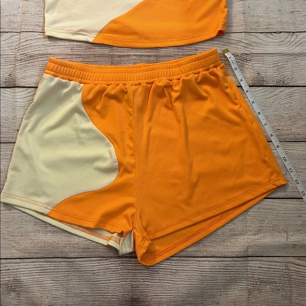 SHEIN Orange & Cream Ribbed Athletic Short and Tank Set - Picture 4 of 4